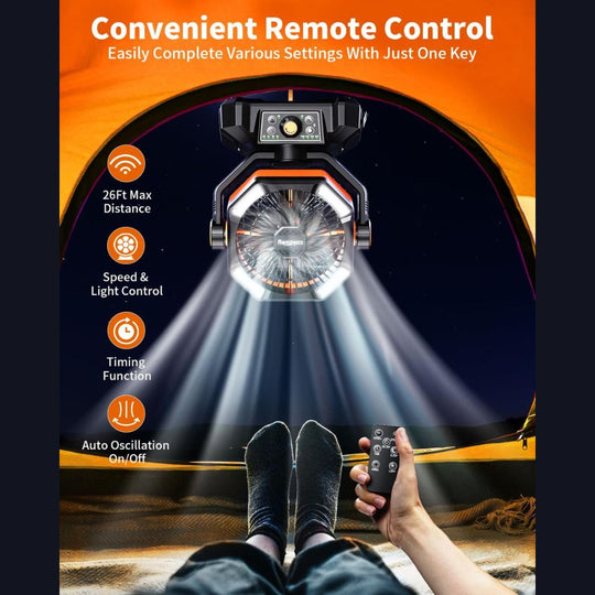 coldSky 20000mAh Battery Operated Camping Fan with Dual Motor & LED Light