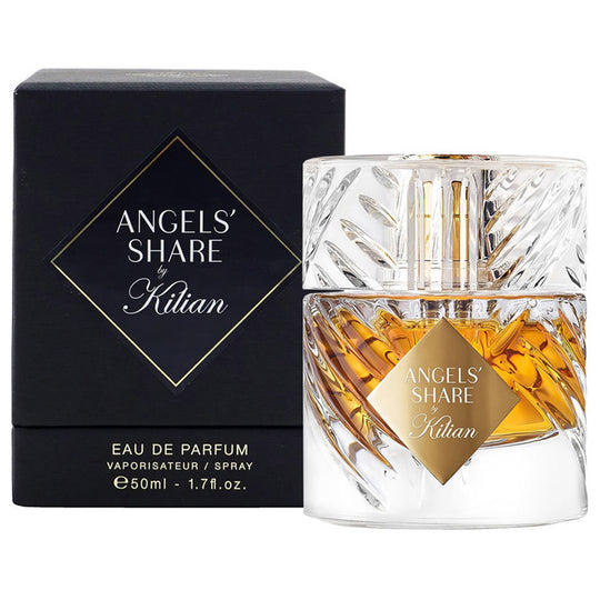 An EDP 50mL bottle of Angels' Share fragrance by Kilian along with its box