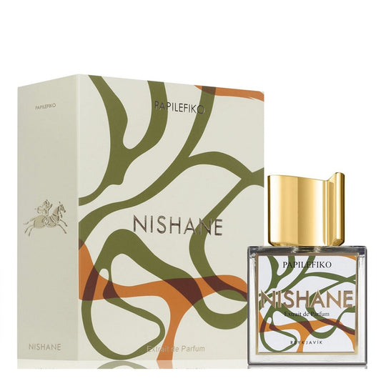 An Extrait de Parfum 50mL bottle of Papilefiko by Nishane along with its Box