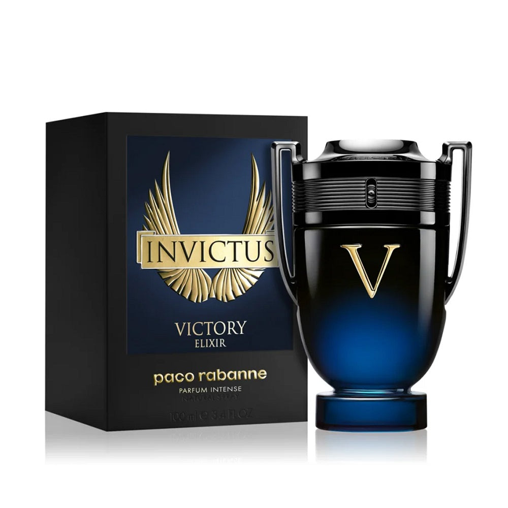 An Extrait de Parfum 100mL bottle of Invictus Victory Elixir For Men by Paco Rabanne along with its Box