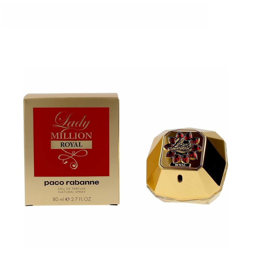 An EDP 80mL bottle of Lady Million Royal perfume by Paco Rabanne along with its Box
