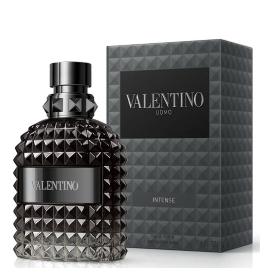 An EDP 100mL bottle of Valentino Uomo Intense along with its Box