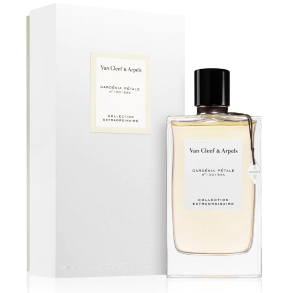An EDP 75mL bottle of Gardenia Petale by Van Cleef & Arpels along with its Box