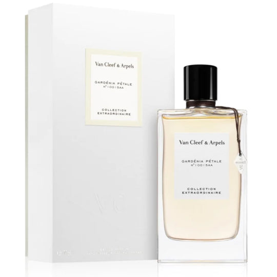 An EDP 75mL bottle of Gardenia Petale by Van Cleef & Arpels along with its Box