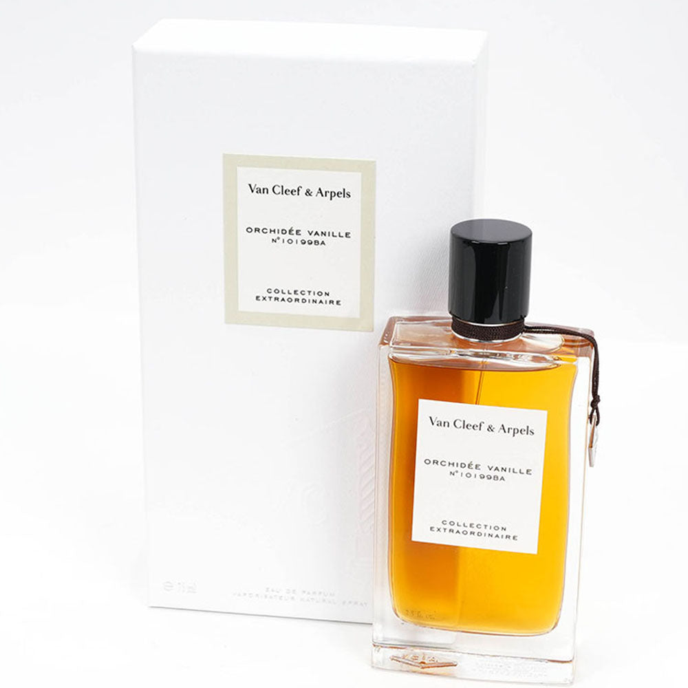 An EDP 75mL bottle of Orchidee Vanille by Van Cleef & Arpels along with its Box