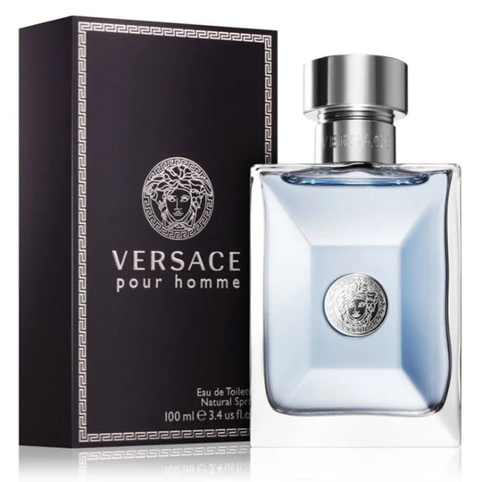 An EDT 100mL bottle of Versace Pour Homme along with its Box