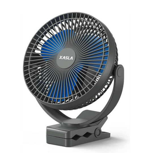 xasla 8-Inch 360° Rotating Portable Clip-On Fan with Long-Lasting 24 Hour 10000mAh Battery