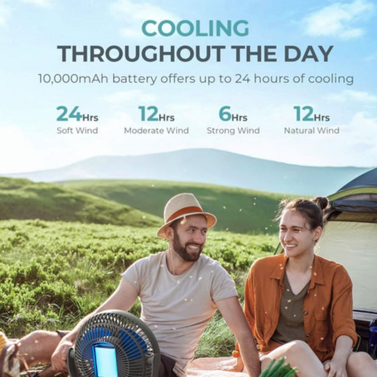 xasla 8-Inch 360° Rotating Portable Clip-On Fan with Long-Lasting 24 Hour 10000mAh Battery