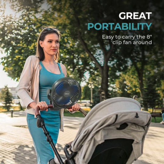 xasla 8-Inch 360° Rotating Portable Clip-On Fan with Long-Lasting 24 Hour 10000mAh Battery