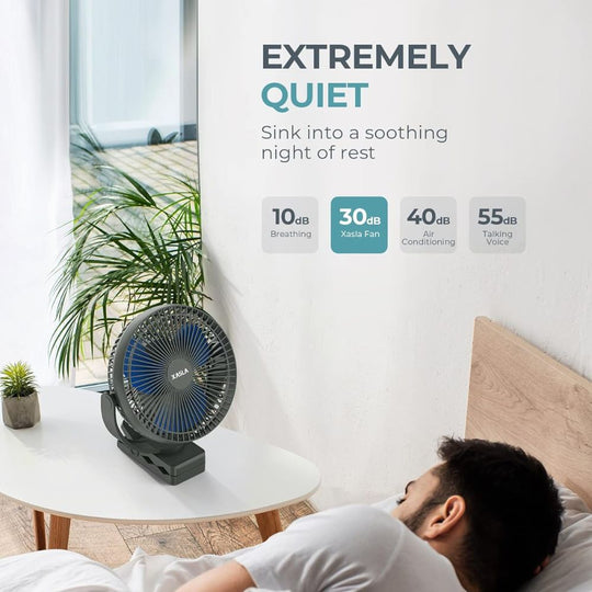 xasla 8-Inch 360° Rotating Portable Clip-On Fan with Long-Lasting 24 Hour 10000mAh Battery