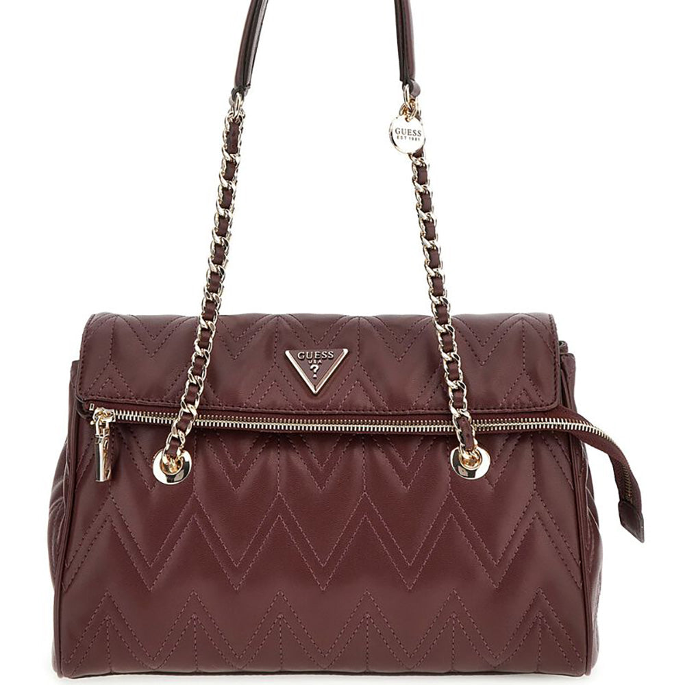 Guess Maroon Quilted 3 Compartment Satchel Bag