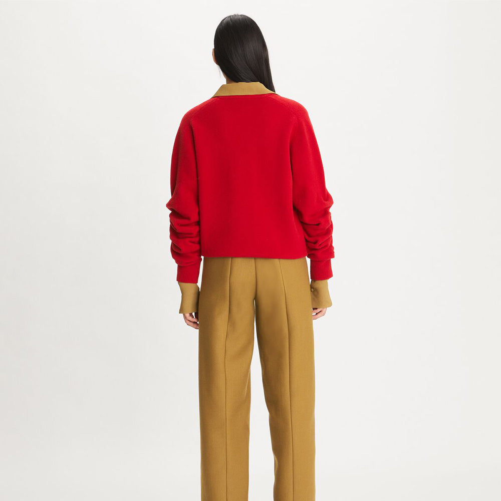 Back View of Red Woollen V-Neck Sweater