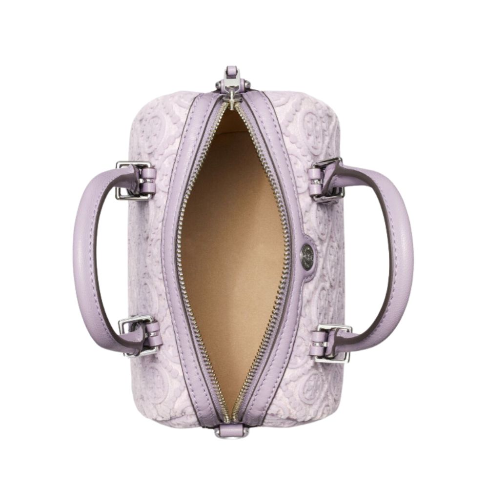 Interior of Lilac Barrel Bag with Zip Closure