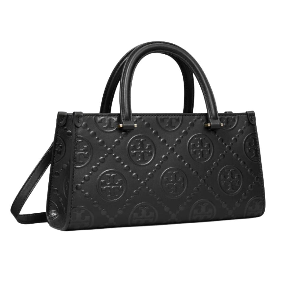 Black T Monogram Embossed Tote Bag