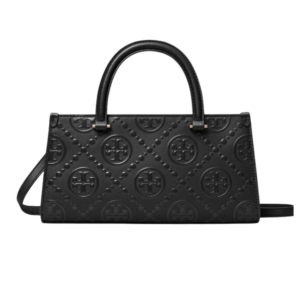 T Monogram Embossed Tote with Top Handle and Cross-body Strap