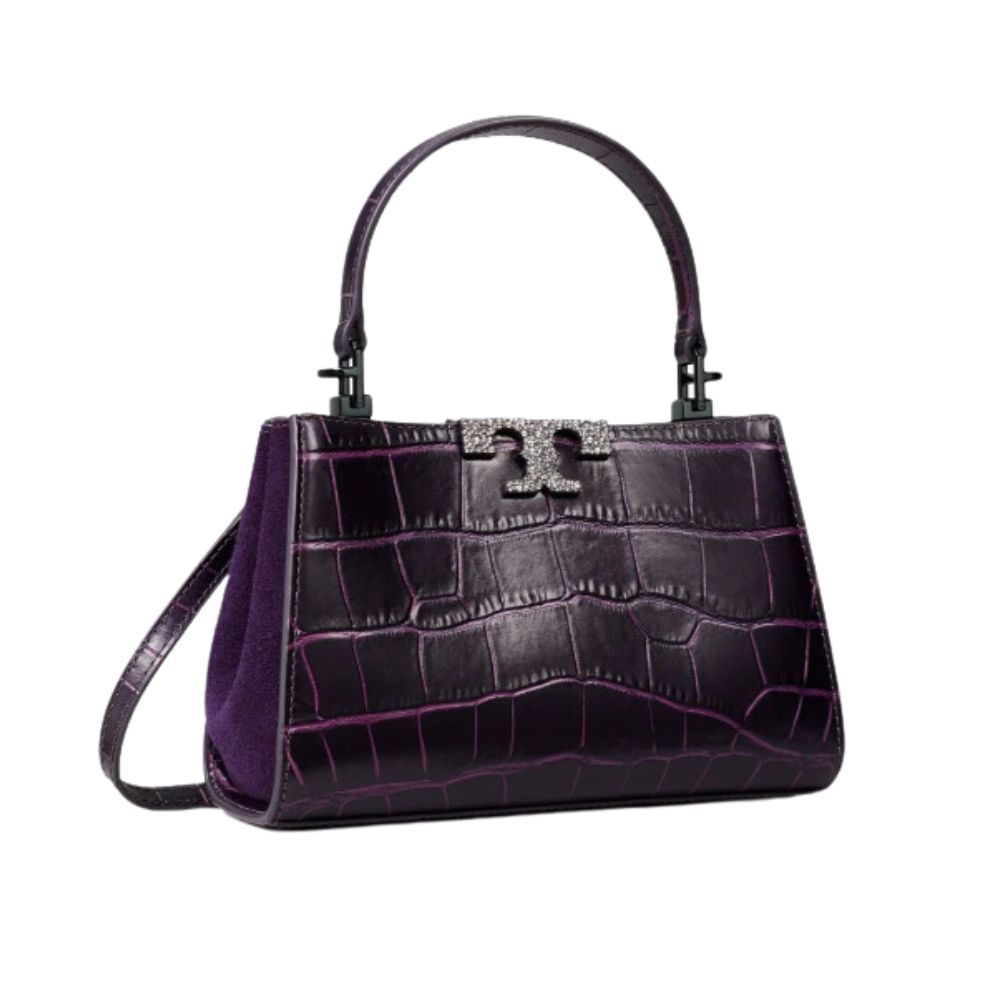 Croc-embossed Leather Satchel Bag with T Logo