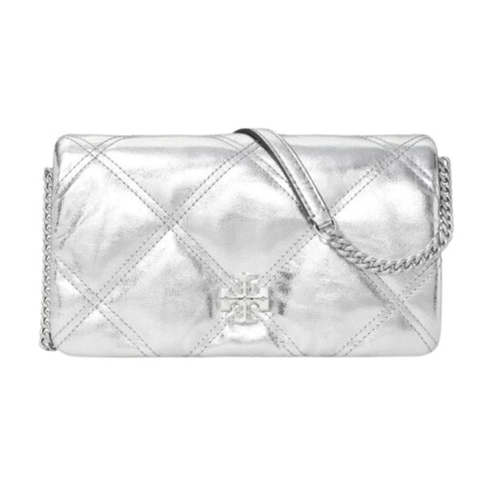 Tory Burch KIRA Metallic Diamond Quilt Wallet with Chain Strap