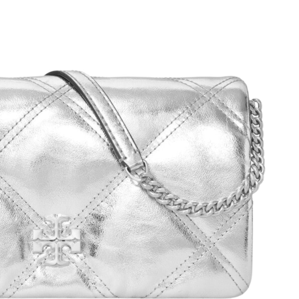 Tory Burch KIRA Metallic Diamond Quilt Wallet with Chain Strap