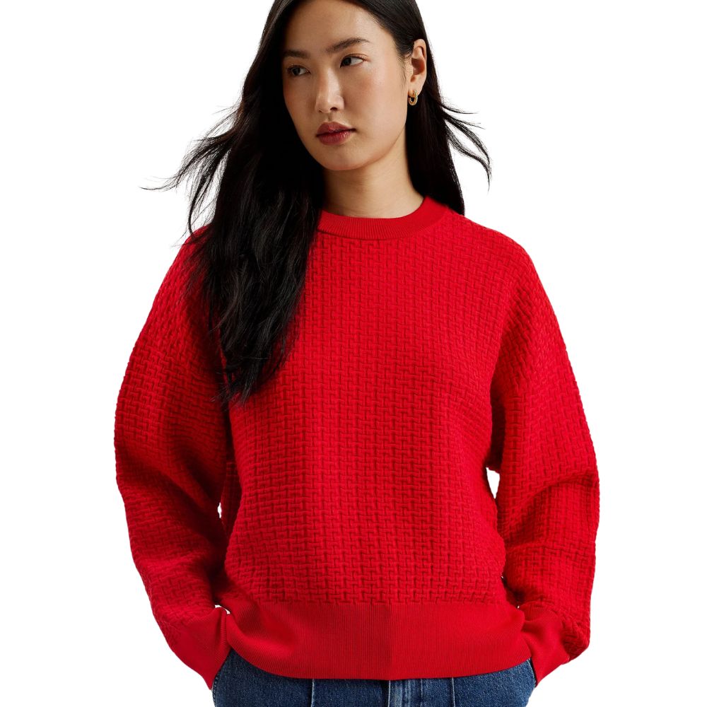 Lady in Red Jacquard KnittedCrew Neck Sweater