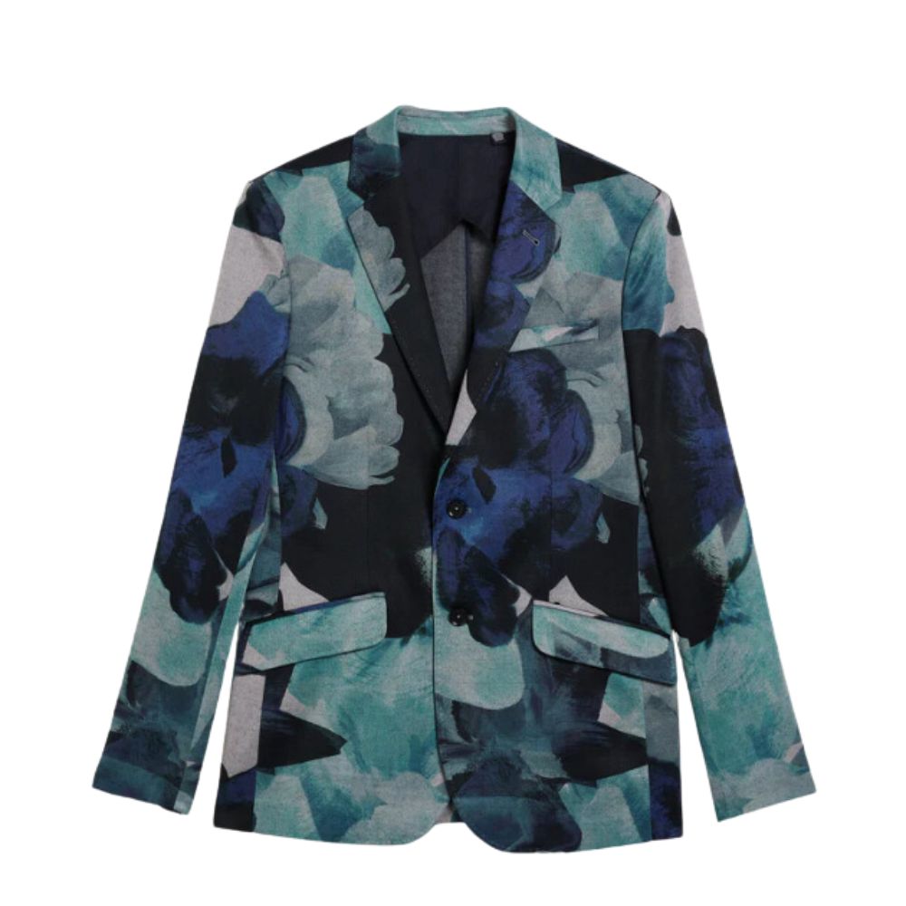 Printed Floral Pique Jersey Blazer 