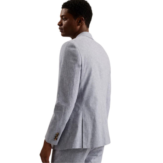 Side View of Man Wearing Slim Fit Pinstripe Cotton Blazer