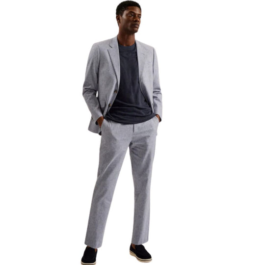 Model in Slim Fit Pinstripe Cotton Blazer and Pants