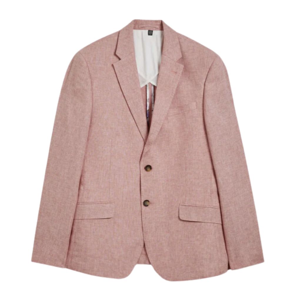 Light Pink Linen Blend Cotton Blazer with Notch Lapel and Flap Pockets