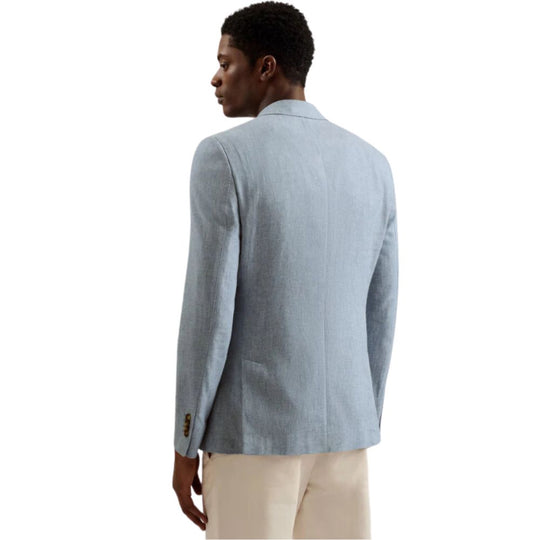 Back View of Man in Light Blue Linen Blend Cotton Blazer