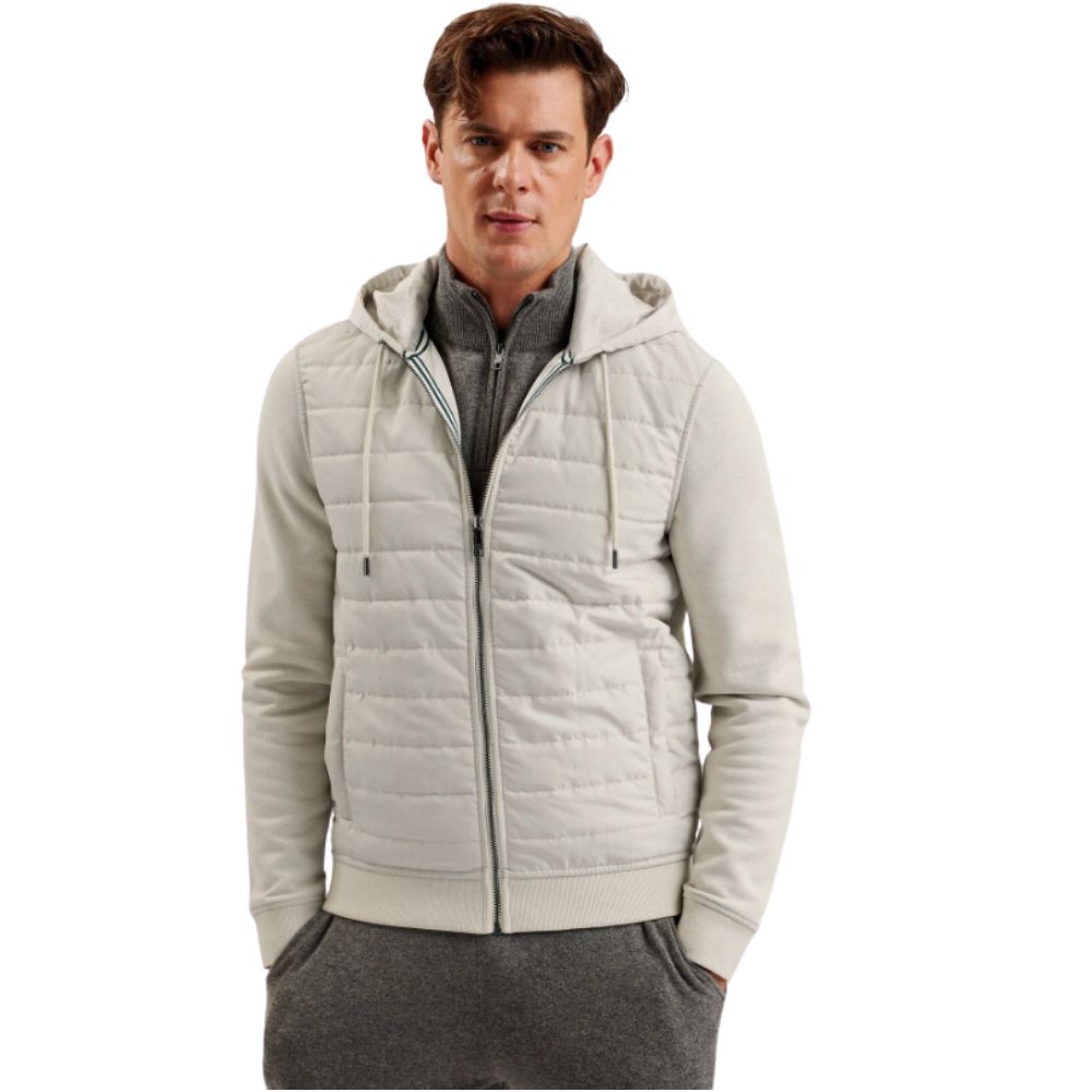  Beige Quilted Jacket with Hoodie with Zip Closure