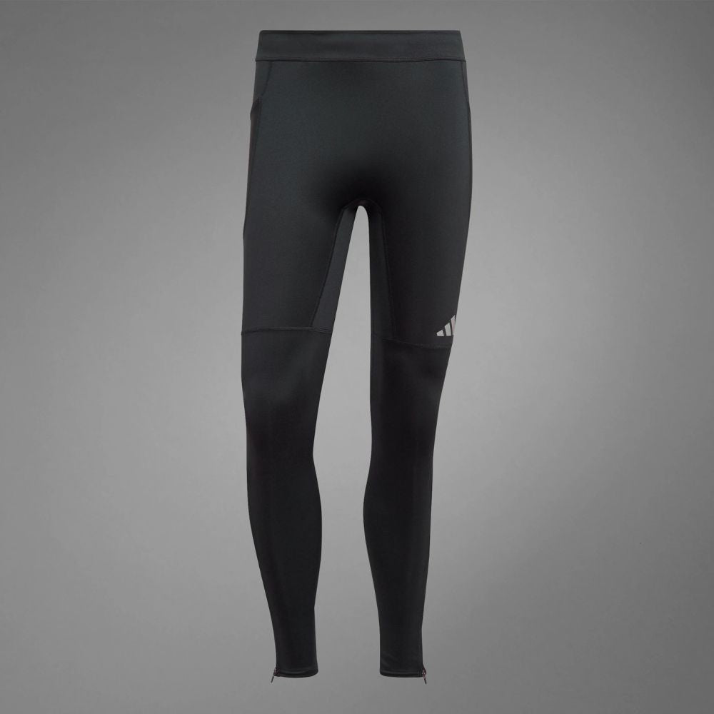 Black adidas Saturday Long Tights with reflective logo and ankle zips.