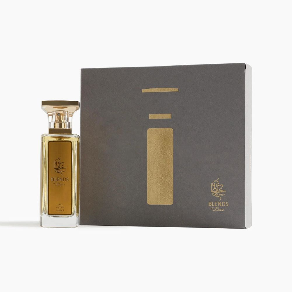 A 65mL bottle of Amour Parfum by Khaltat along with its Box