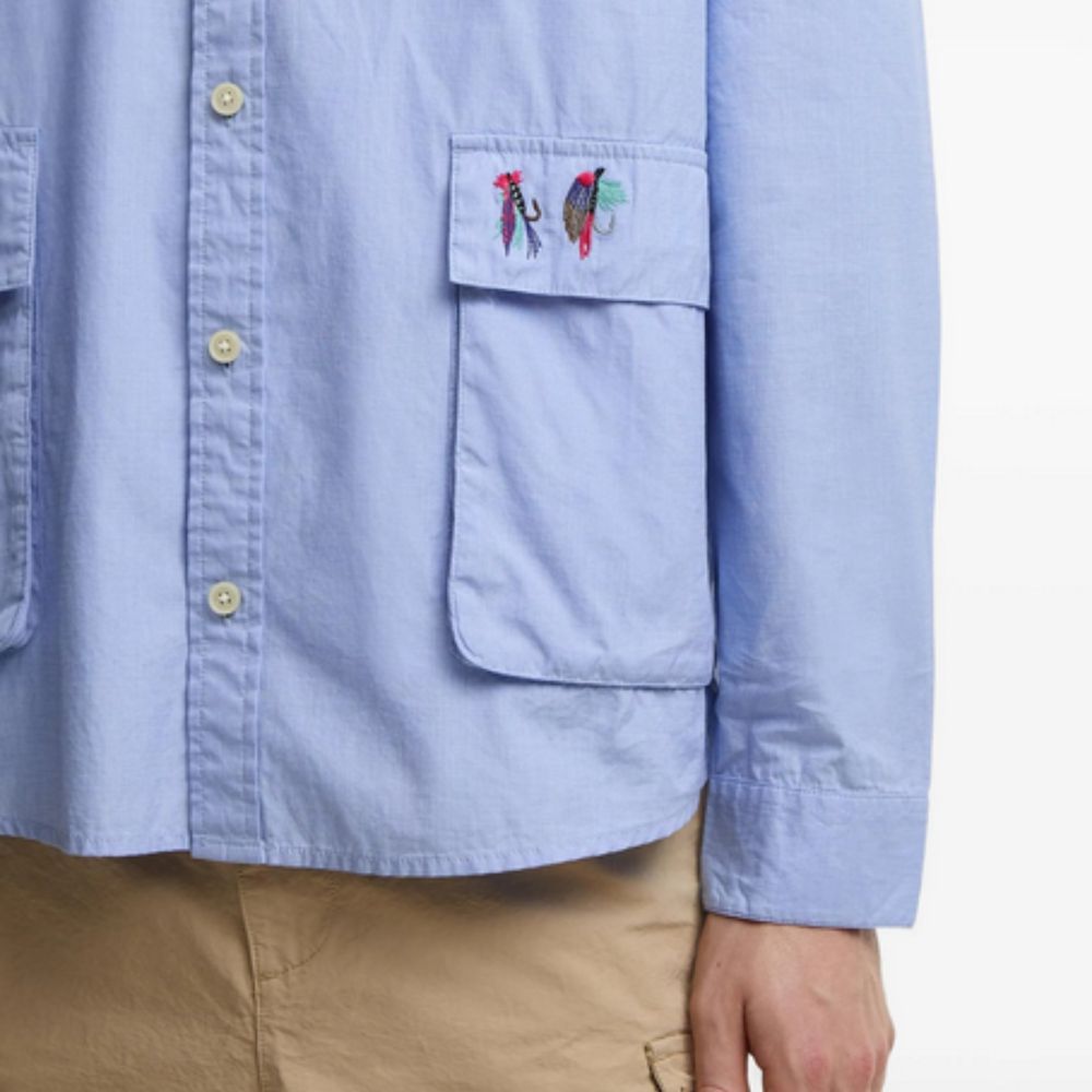BARBOUR X PAUL SMITH Relaxed Lightweight Cotton Shirt with Bellow Pockets and Embroidered Fly Lures