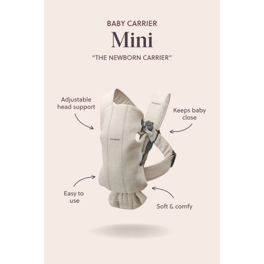 Baby carrier with features highlighted on a beige background