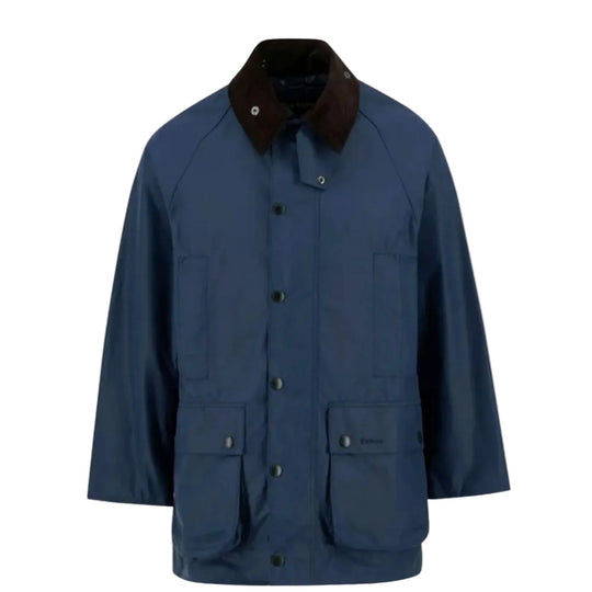 Blue jacket with a brown collar on a white background