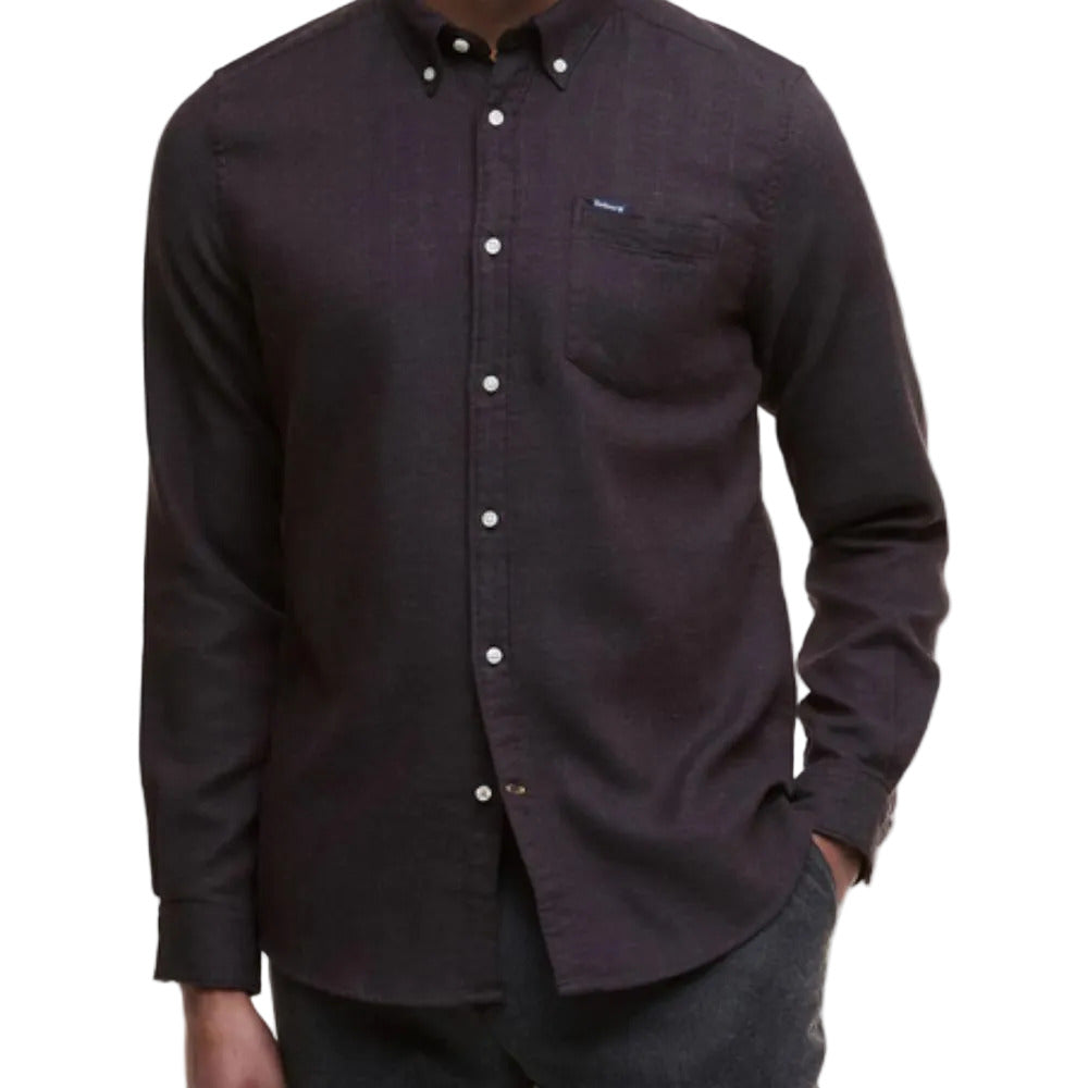 Dark brown button-up shirt on a white background