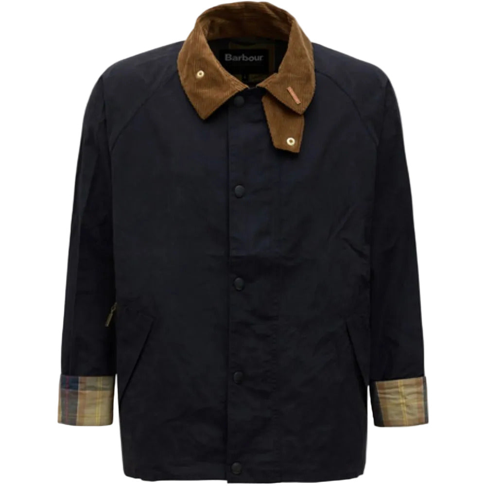 BARBOUR Blue Lightweight Cotton Blend Jacket With Corduroy Collar, Button Fastening, And Tartan Cuffs