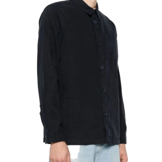 BARBOUR Midnight Blue Cotton Shirt worn by a person on a white background