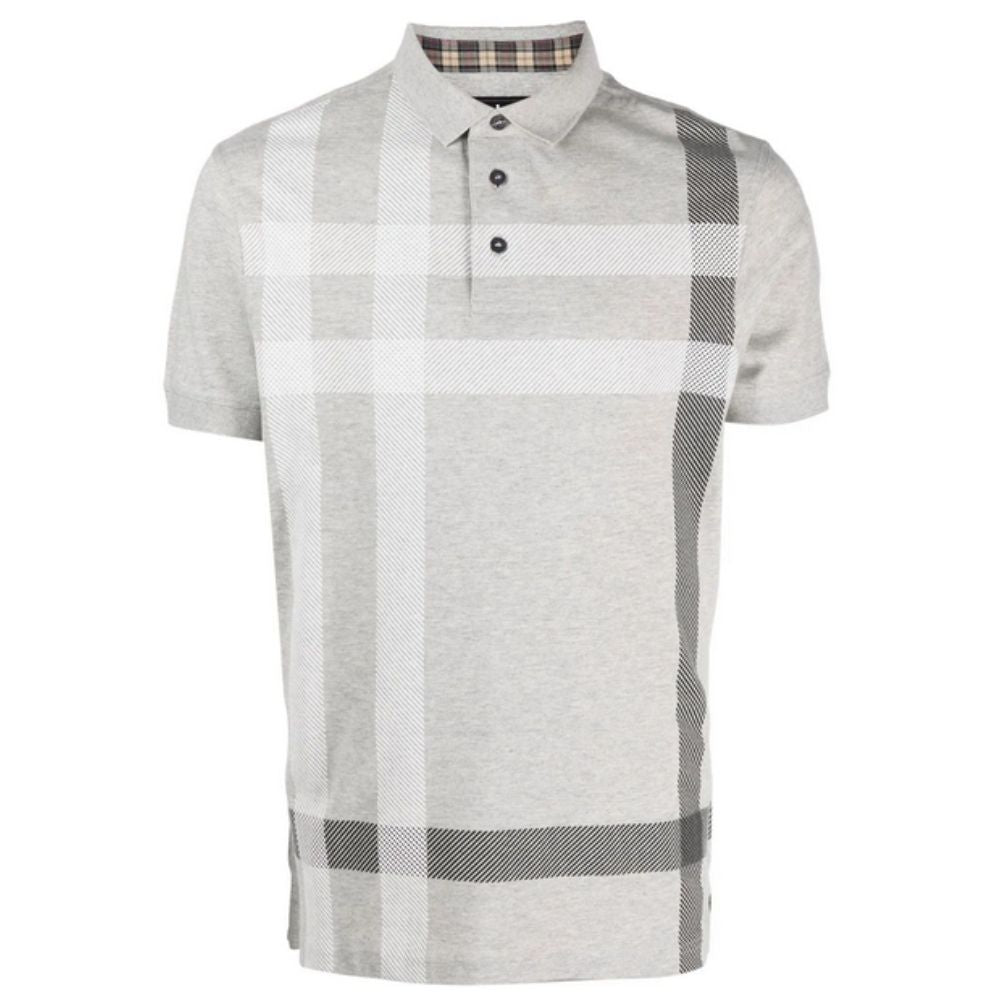 BARBOUR Tailored Marl Cotton Polo Shirt with Signature Check Pattern in Light Grey