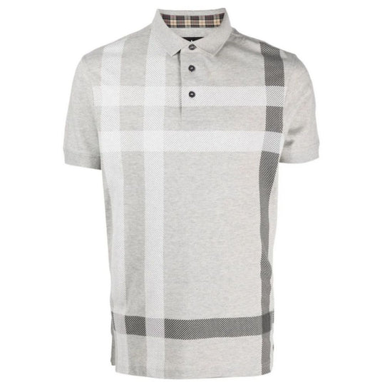 BARBOUR Tailored Marl Cotton Polo Shirt with Signature Check Pattern in Light Grey