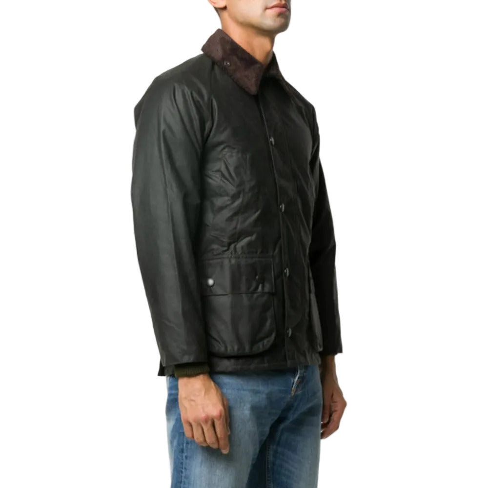 Man wearing a black leather jacket with a white background