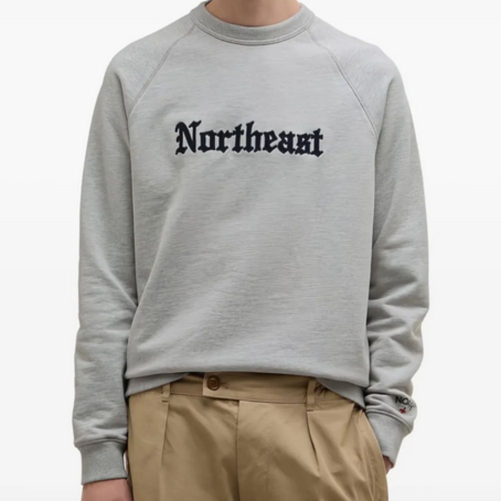 BARBOUR X NOAH Cotton Sweatshirt with 'Northeast' text worn by a person on a white background