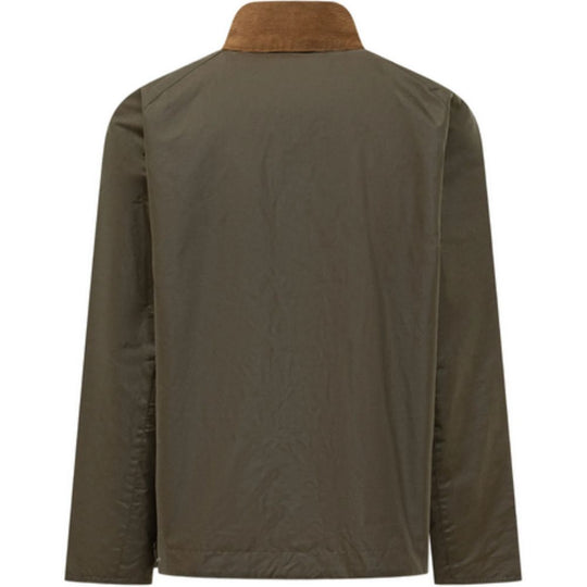 Green jacket with brown collar on a white background