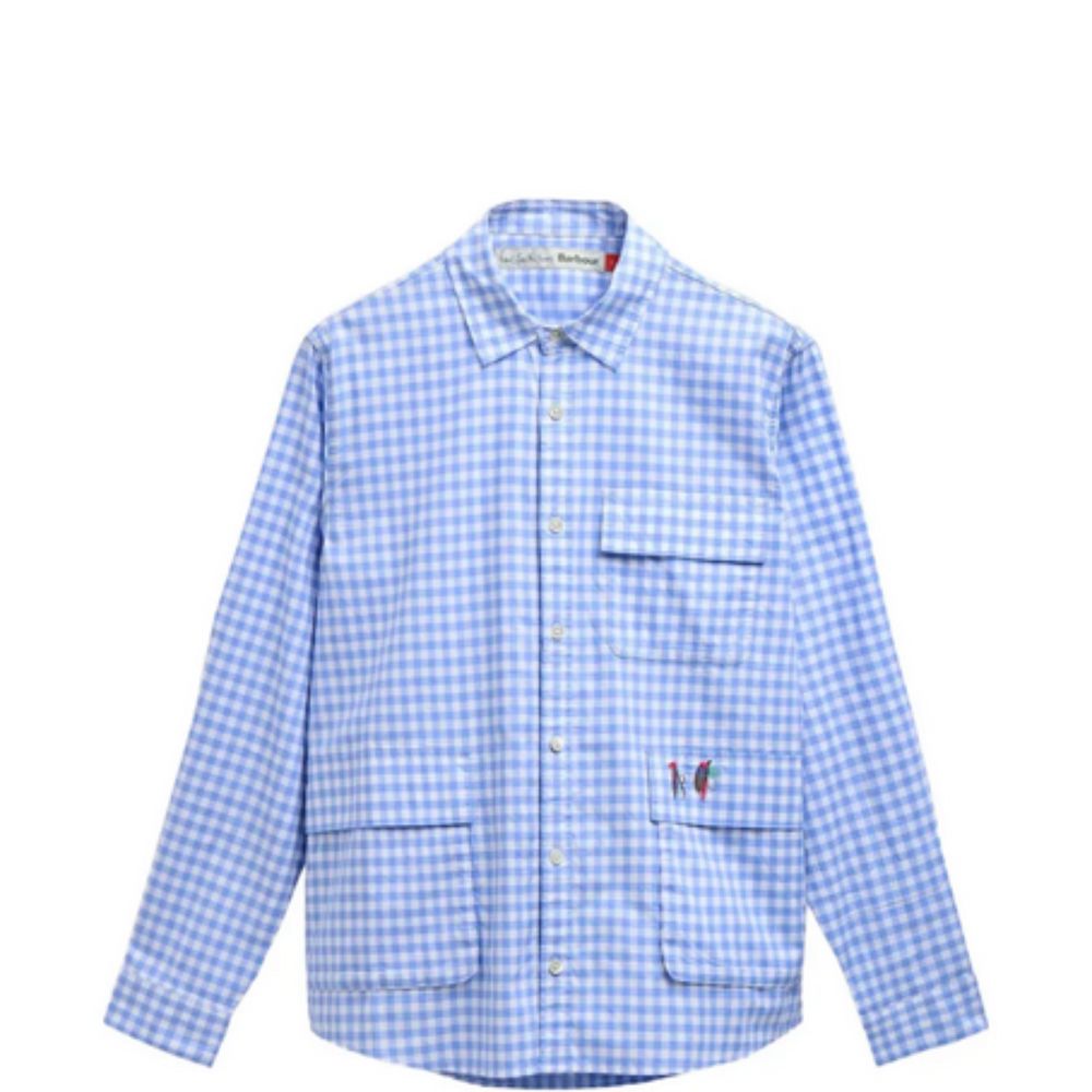 Blue checkered shirt with a pocket on a white background