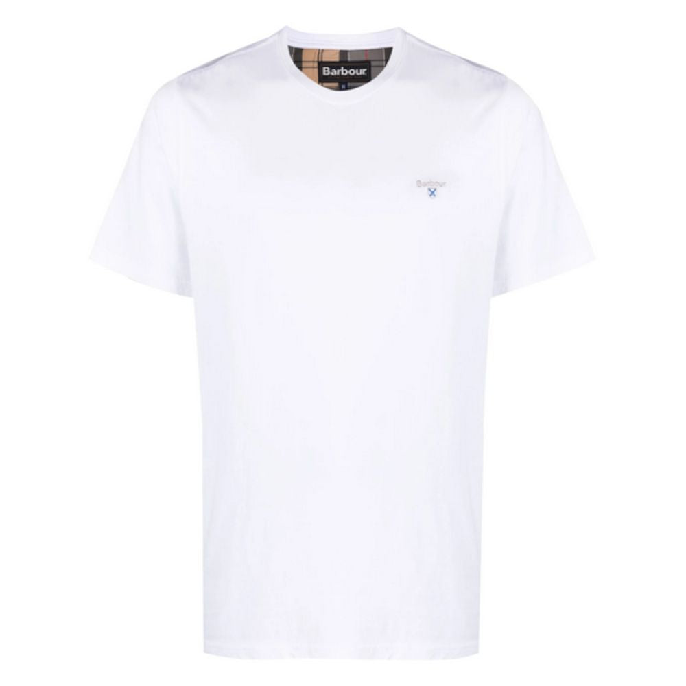 White t-shirt with a brand logo on a white background