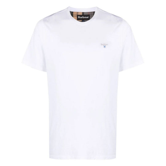 White t-shirt with a brand logo on a white background