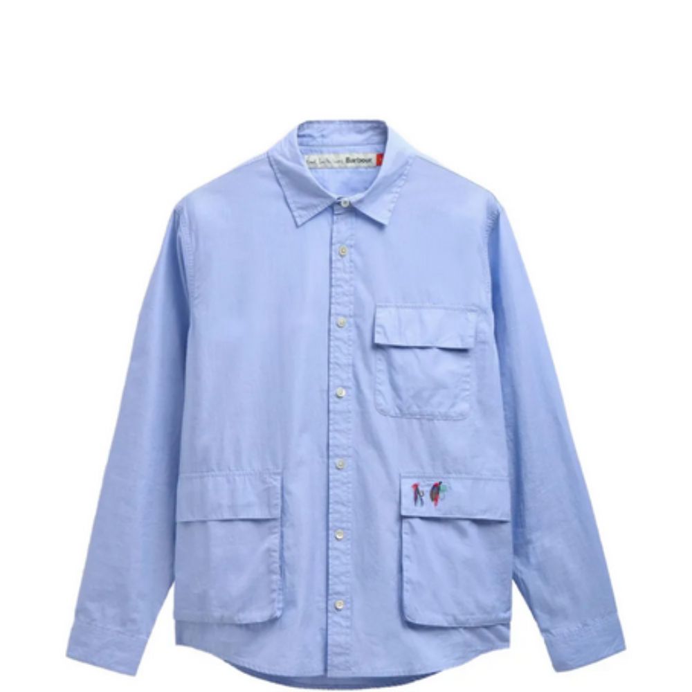 Light blue shirt with two front pockets on a white background