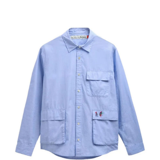 Light blue shirt with two front pockets on a white background