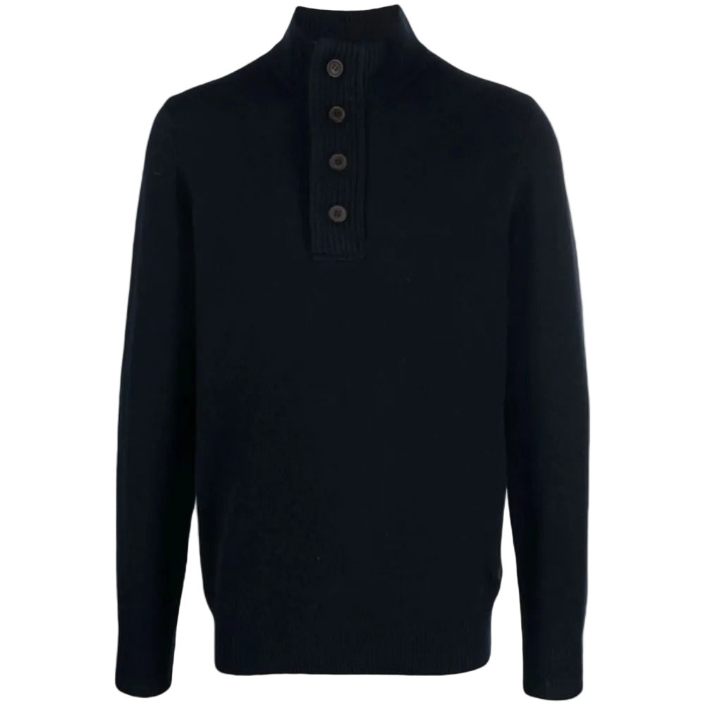 BARBOUR Essential Wool Knitted Pullover with Half-Zip Fastening and Refined Elbow Patches
