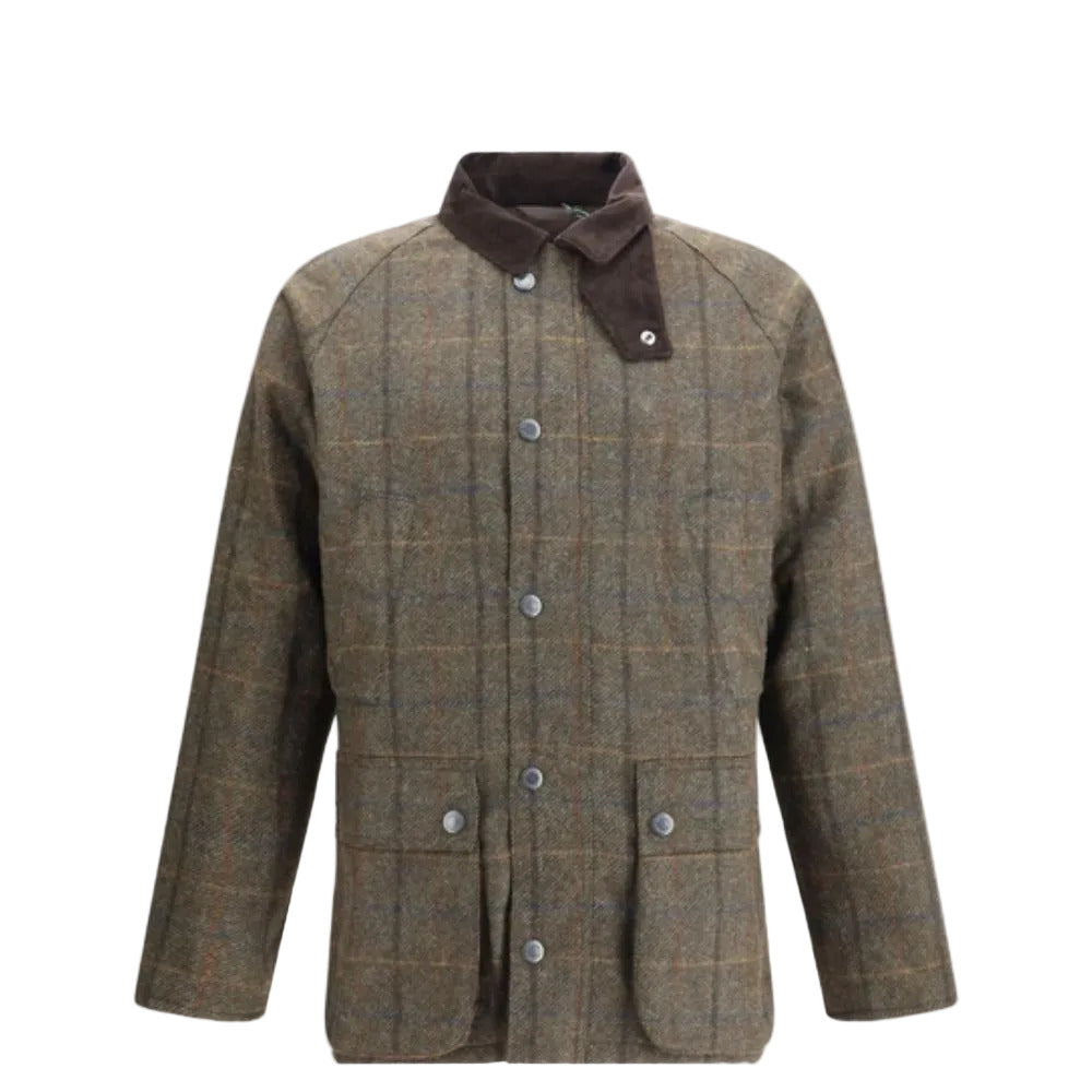 BARBOUR Classic Check-Pattern Wool Jacket with Corduroy Collar and Button Fastening