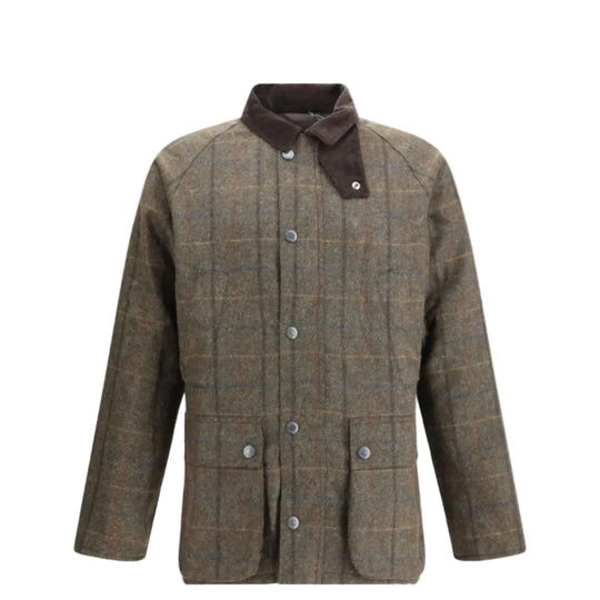 BARBOUR Classic Check-Pattern Wool Jacket with Corduroy Collar and Button Fastening